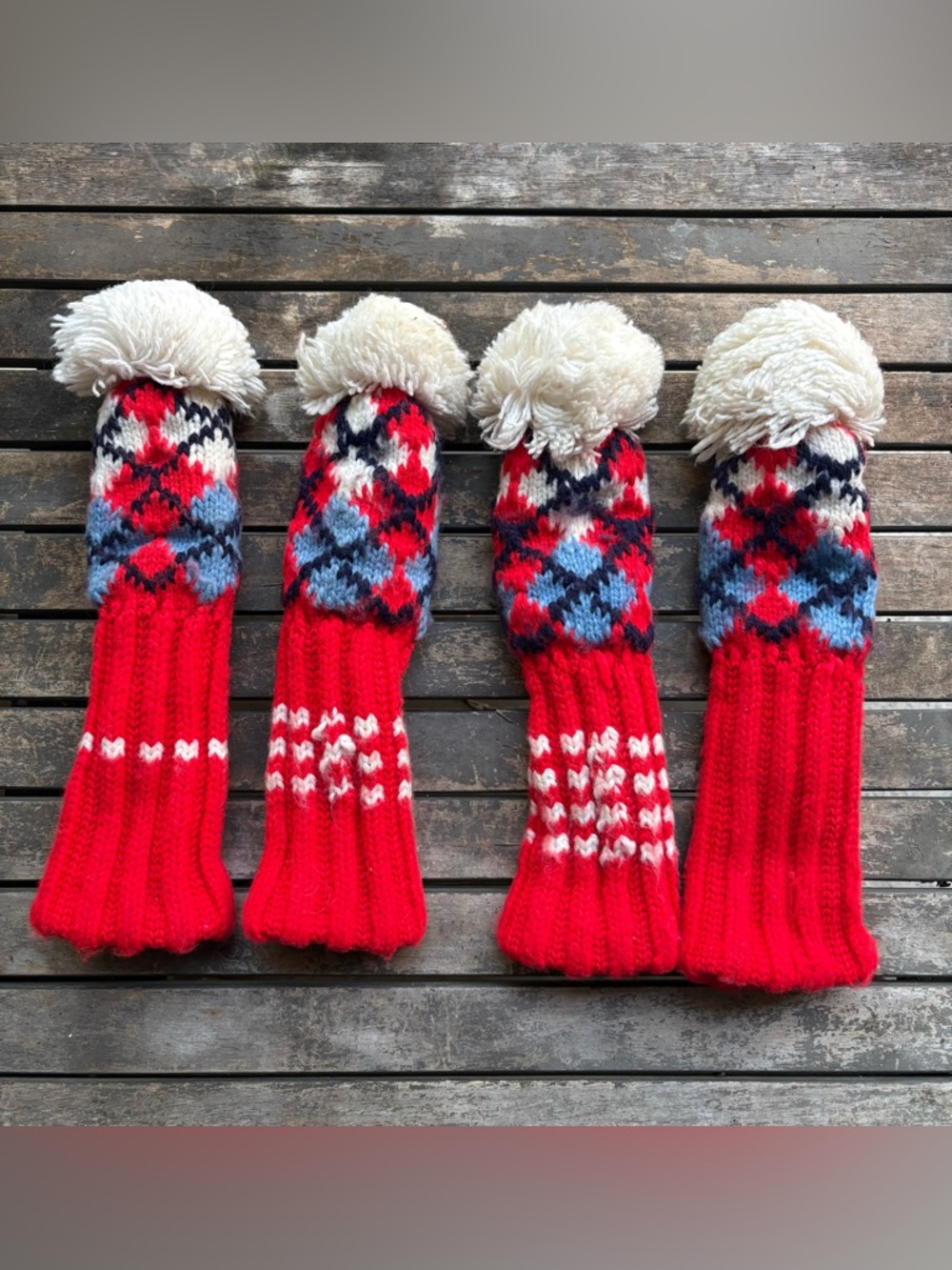 Vintage hand-knit wool golf club covers